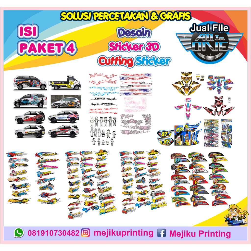 Paket Pola Motor Striping Sticker 3d List Mobil Cutting Sticker