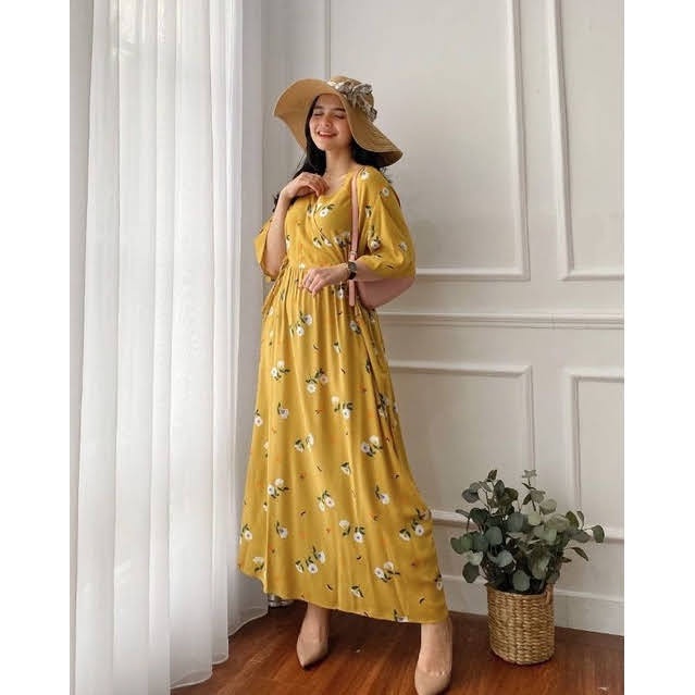 Daster Kimono Busui Tali Samping Panjang Semata Kaki / Daster Kekinian-KUNIR ASEM LD 120