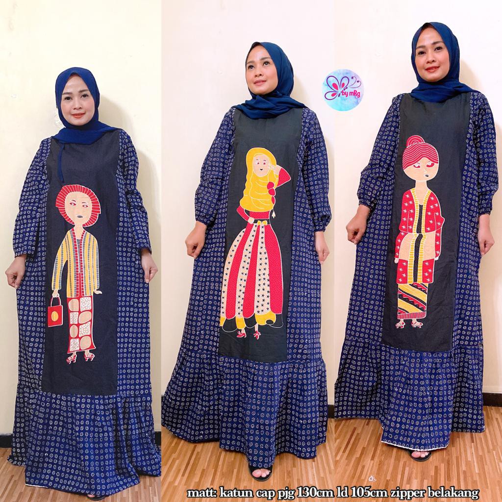 Gamis Batik Rumpi Karakter Blue