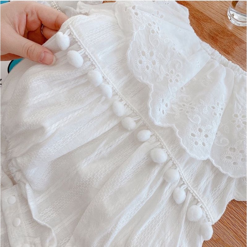Romper anak/bayi perempuan putih polos kerah renda import-4