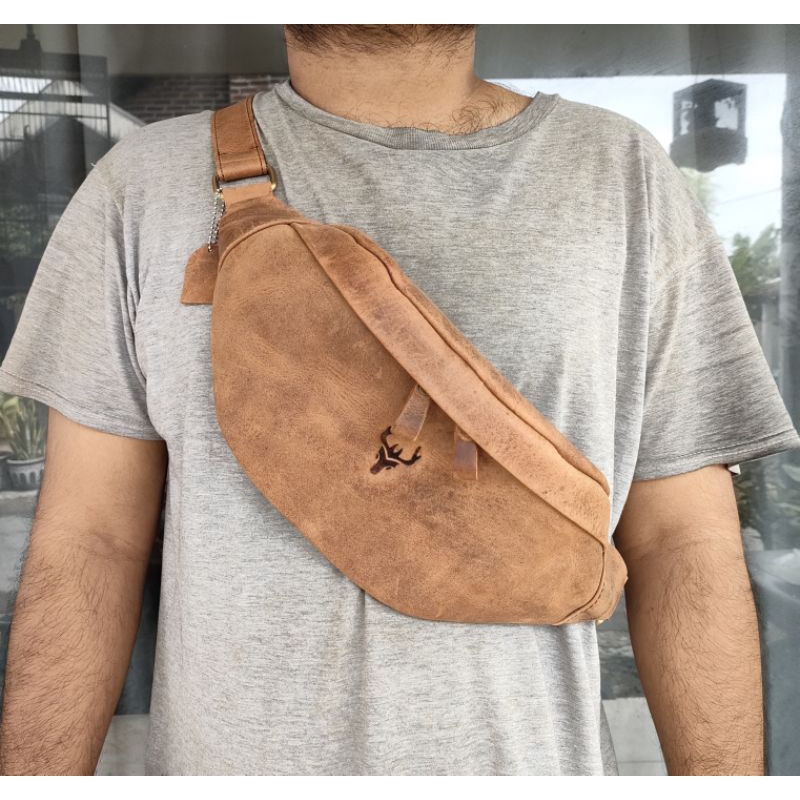 Tas Waistbag Full Kulit Sapi Crazy Horse vintage