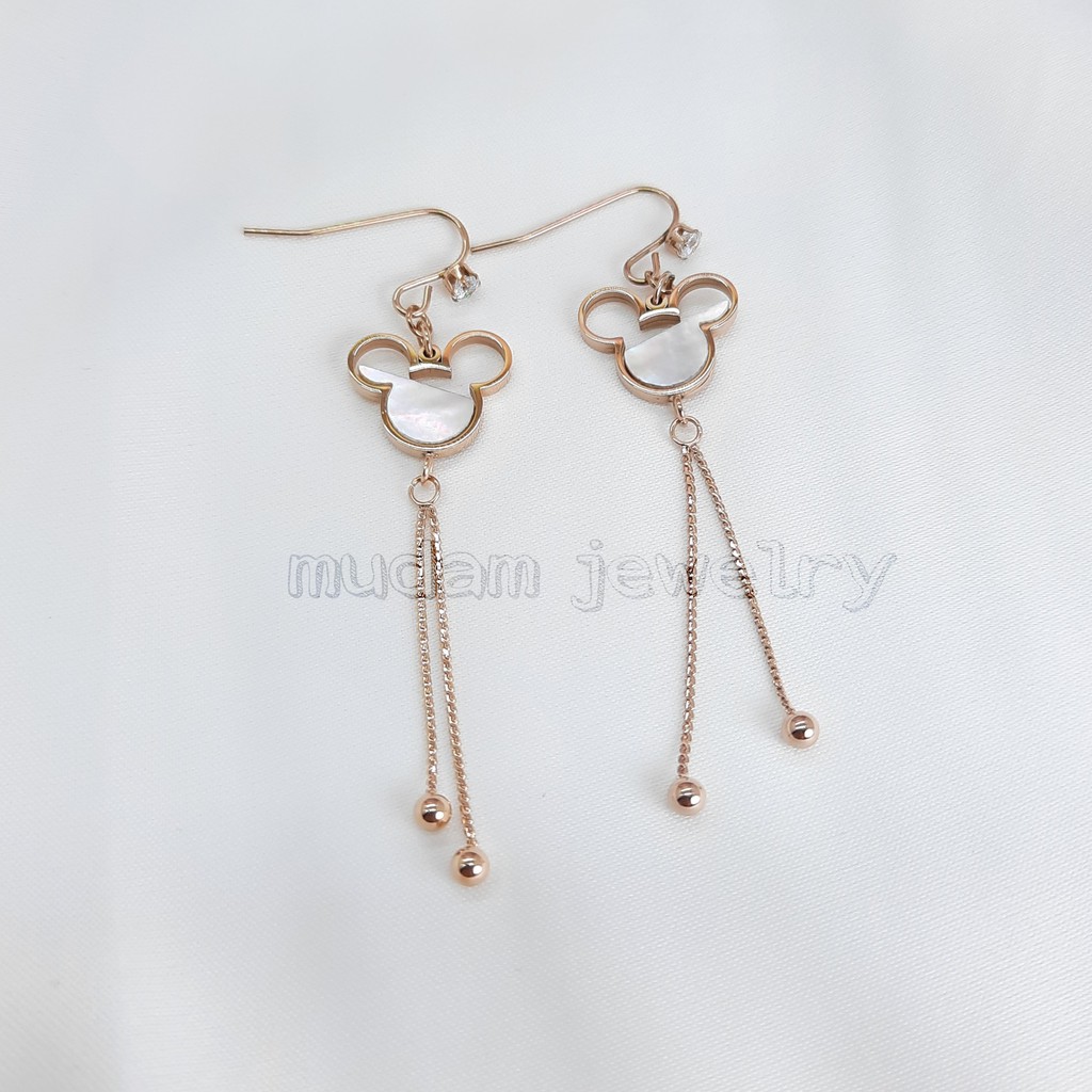 Anting Hooks Titanium Juntai Minnie white Shell