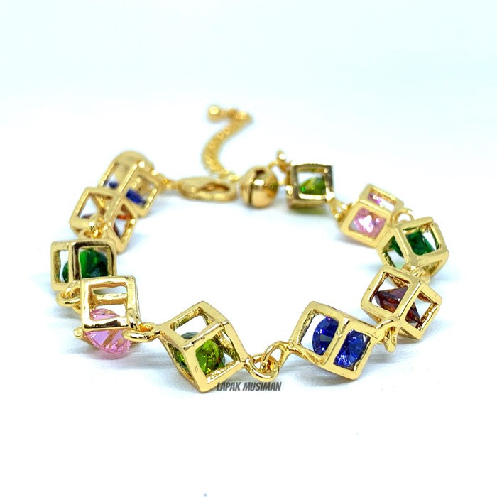 [Bayar di Tempat] Gelang Wanita Batu Diamond Kristal Kombinasi Emas