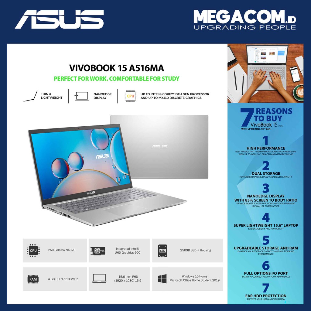 Asus A516MA-FHD421 Grey [Intel N4020|RAM 4GB|SSD 256GB|Win10|OHS]