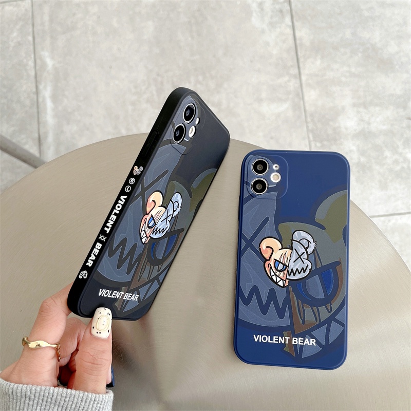 Violent Bear Case FOR iPhone 7 8 7plus 8plus X Xs Xr Xsmax IP 11 11pro 12 13 Pro Max 12 Pro Max 13Pro 13ProMax Se2020 disney Square Soft Silicone Full Cover Case