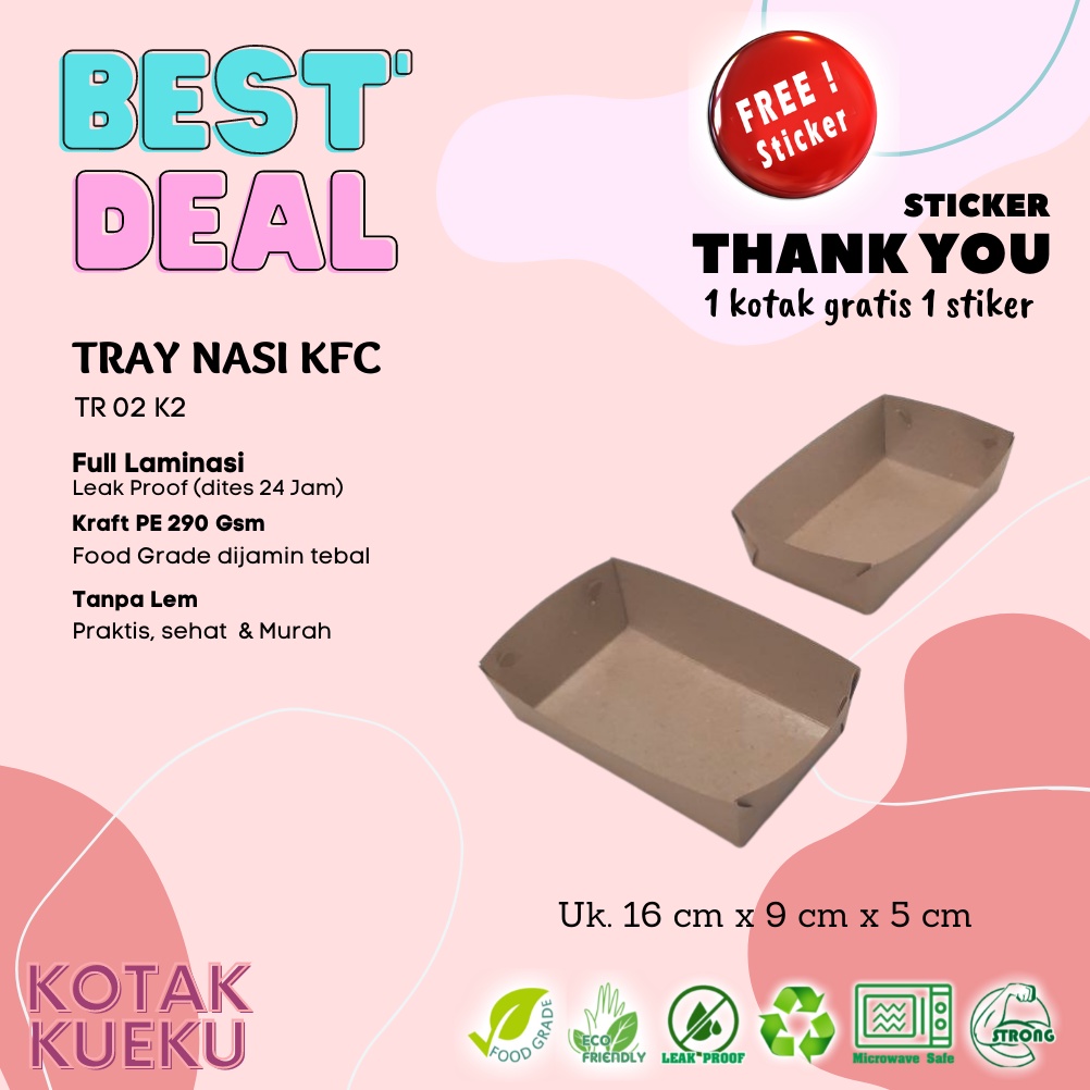 

[10 PCS] TRAY NASI KFC bahan Kraf UK 16 Cm x 9 Cm x 5 Cm Kotak Kraft