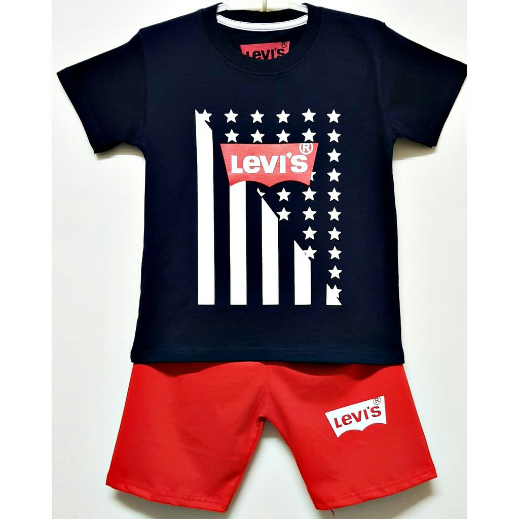 Setelan Kaos Anak Cowok 1-10 Tahun Motif Levis Bintang Navy Setelan Baju Anak Laki Laki