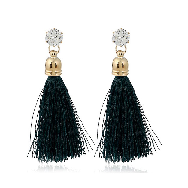 LRC Anting Tusuk Thin Trendy Diamond&amp;tassel Decorated Pure Color Simple Earrings