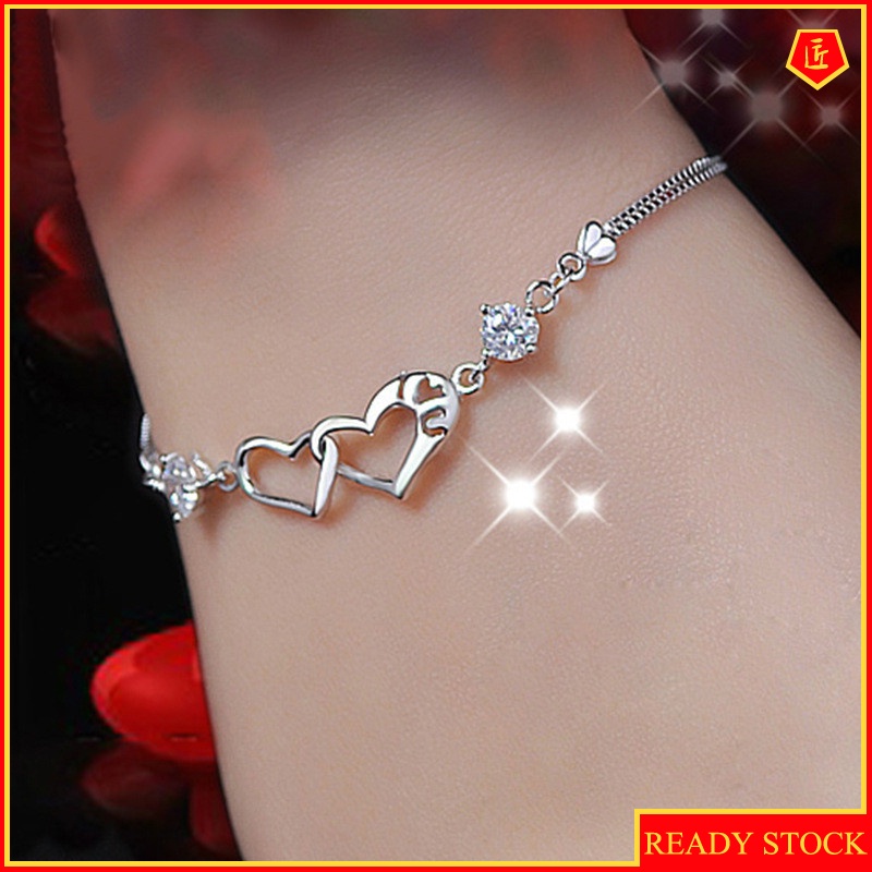 [Ready Stock]Women's Korean-Style Silver White Crystal Bracelet