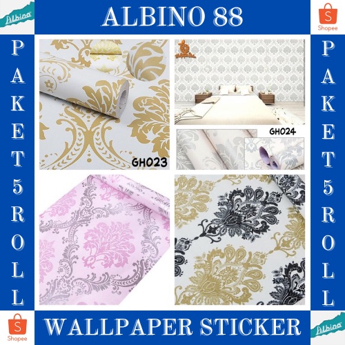 Wallpaper Dinding Ruang Tamu Wallpaper Dinding 3D Wallpaper Paket 5 Roll 45cmX5meter Wallpaper batik gold elegant