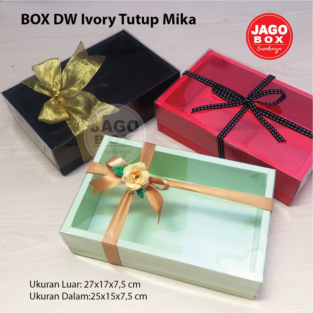 Box DW Kue Kering Souvenir Ivory Warna + Tutup Mika 25x15x7.5 cm (uk.dalam)