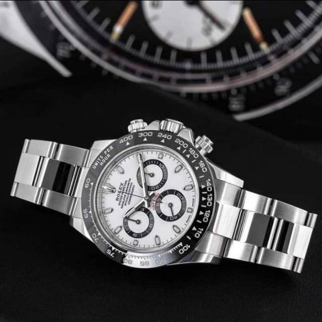 Jam Pria Merek Rolex Daytona Silver Black Automatic Top Clone