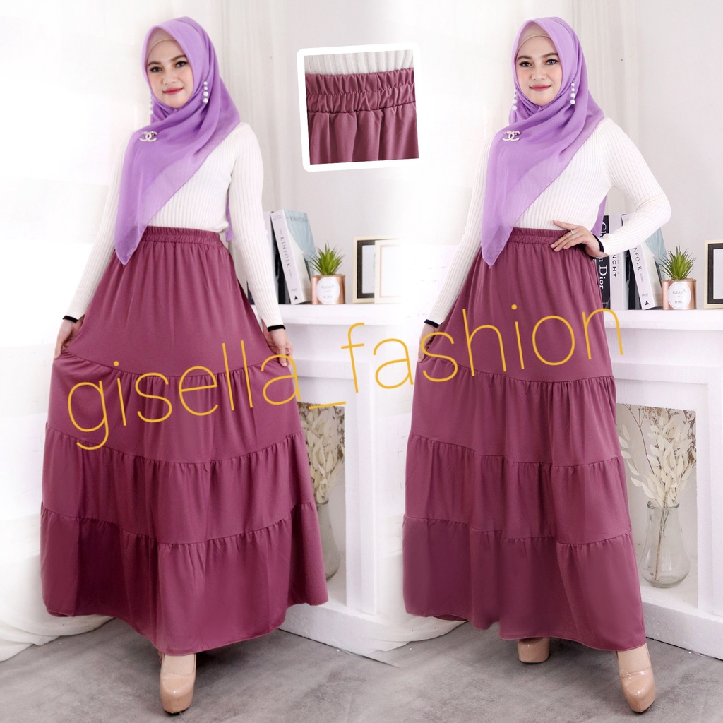 gisella_fashion Rok panjang Bersusun 3 Rok kerutan Bawahan cewek Rok mayung/muslim 98 cm Terbaru Ter