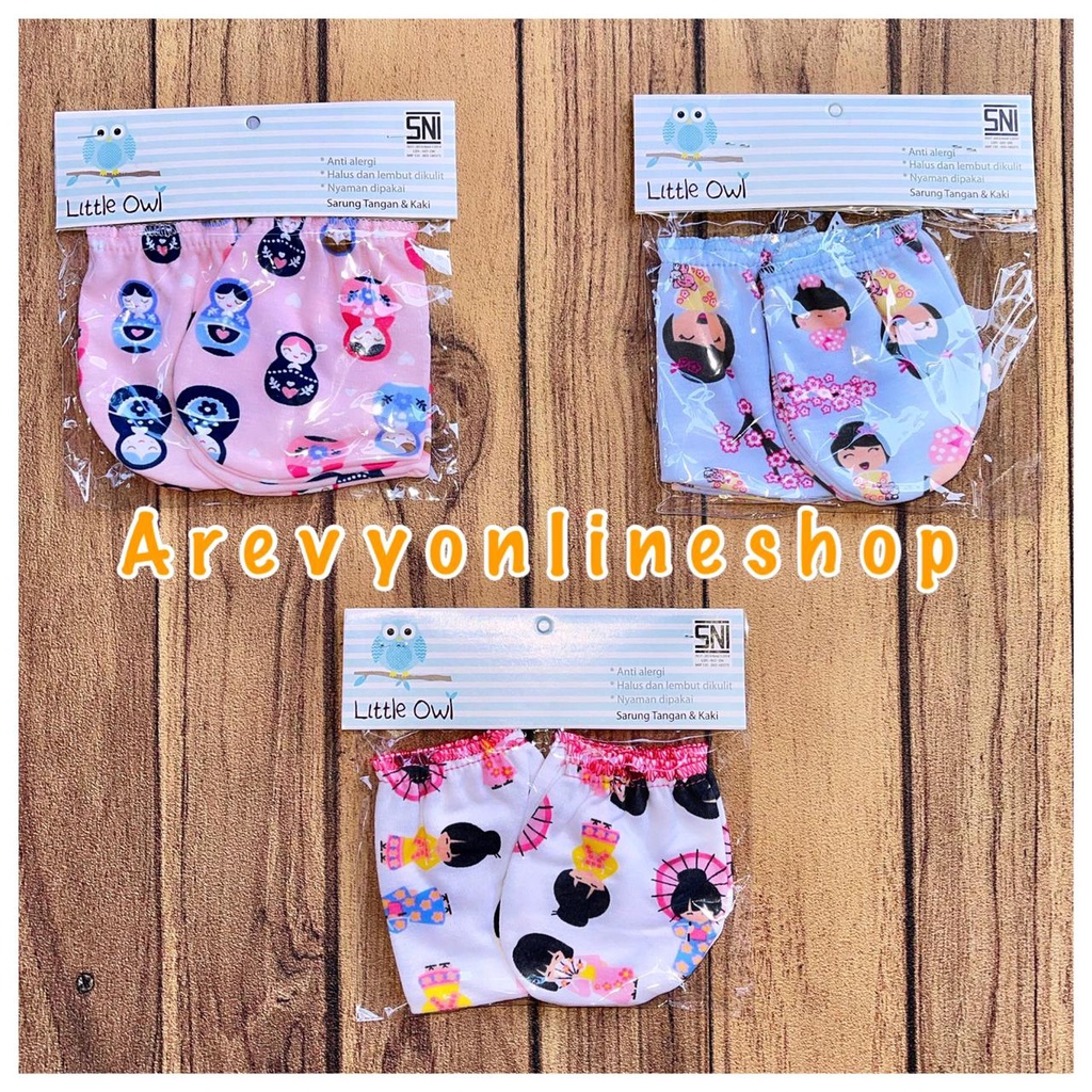 Little Owl - Sarung Tangan Bayi Kaos Kaki Baby Newborn 3 Pasang STK Mittens &amp; Booties Sartaki Bayi Perlengkapan Bayi Baju Bayi