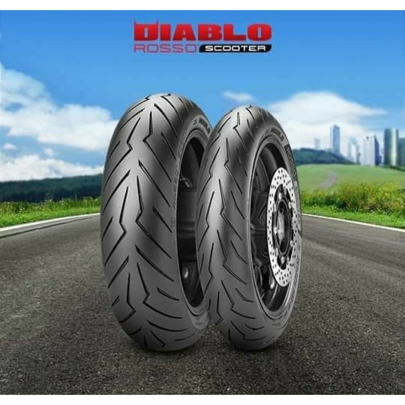 paket Ban sepasang Aerox Pirelli Diablo Rosso Scooter ukuran 120/70-14 & 150/70-14 tubeless