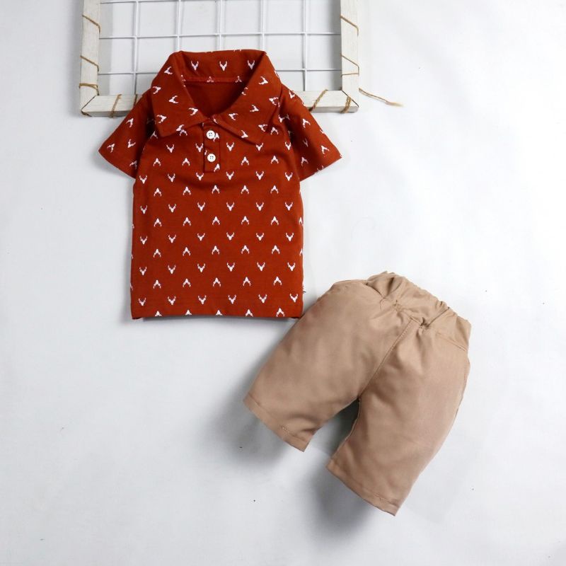 Setelan Baju Kaos Kemeja Bayi Anak Laki-laki Usia 0 Bulan - 3 Tahun / Baju Setelan Kaos Berkerah Anak Laki-laki Motif Kepala Rusa