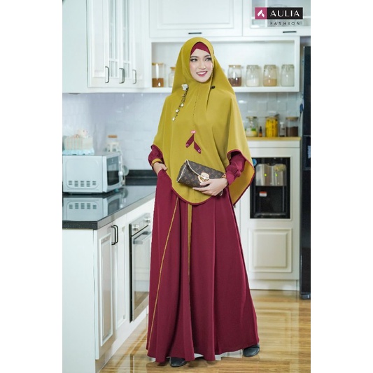 SET GAMIS ZANITHA MAROON OLIVE ORIGINAL BY AULIA FASHION DRESS BAJU BUSANA MUSLIM WANITA SET HIJAB S