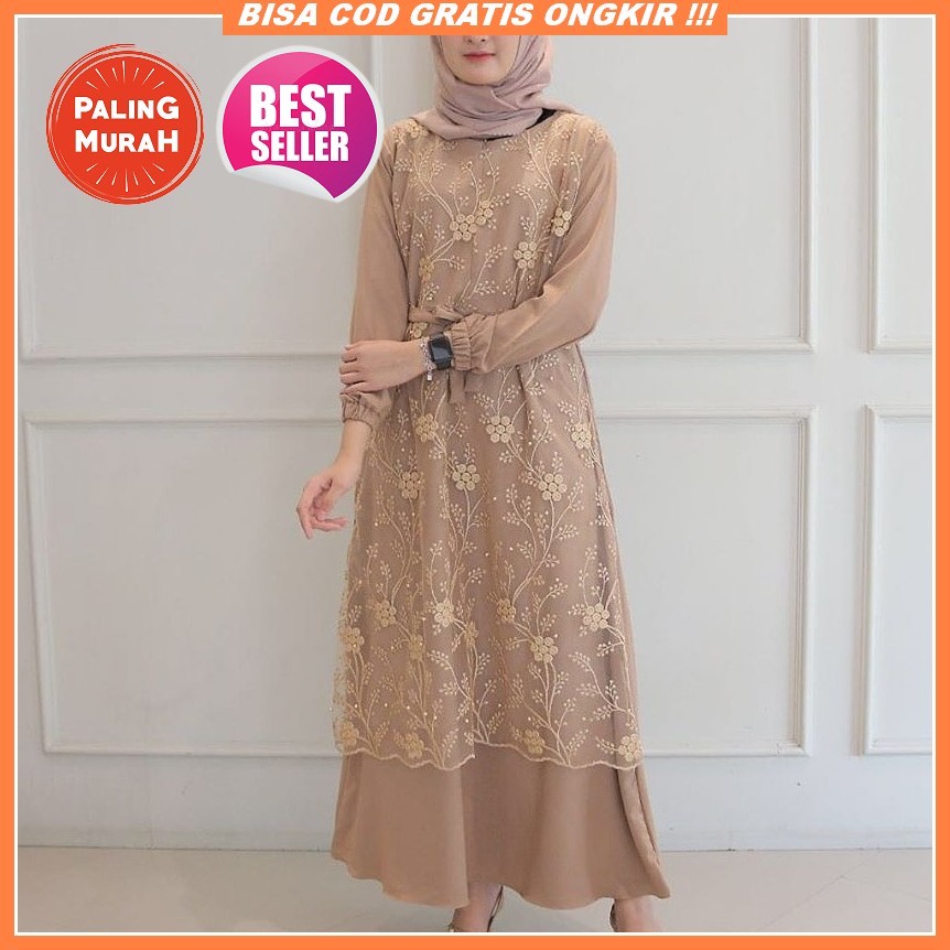 Baju Gamis Brokat Selena Lace Model Tangan Balon Gamis Muslimah Hari Raya Lebaran Pesta Kondangan Al