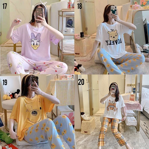 Baju Tidur Piyama Wanita Korean Style Bahan Kaos - Setelan Piyama Cewek T716