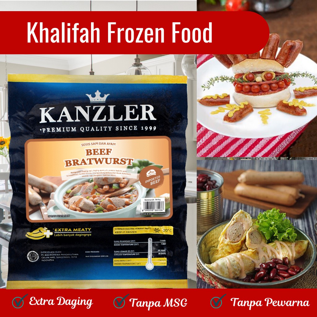 

Sosis KANZLER BEEF BRATWURST 360 gr / 360gr isi 5 Sapi Jumbo Beku Frozen Food Siap Saji