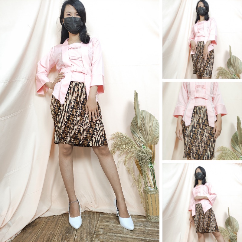 SB Collection Stelan Atasan Kebaya Sartika Blouse Dan Rok Plisket Midi Jumbo Batik Wanita