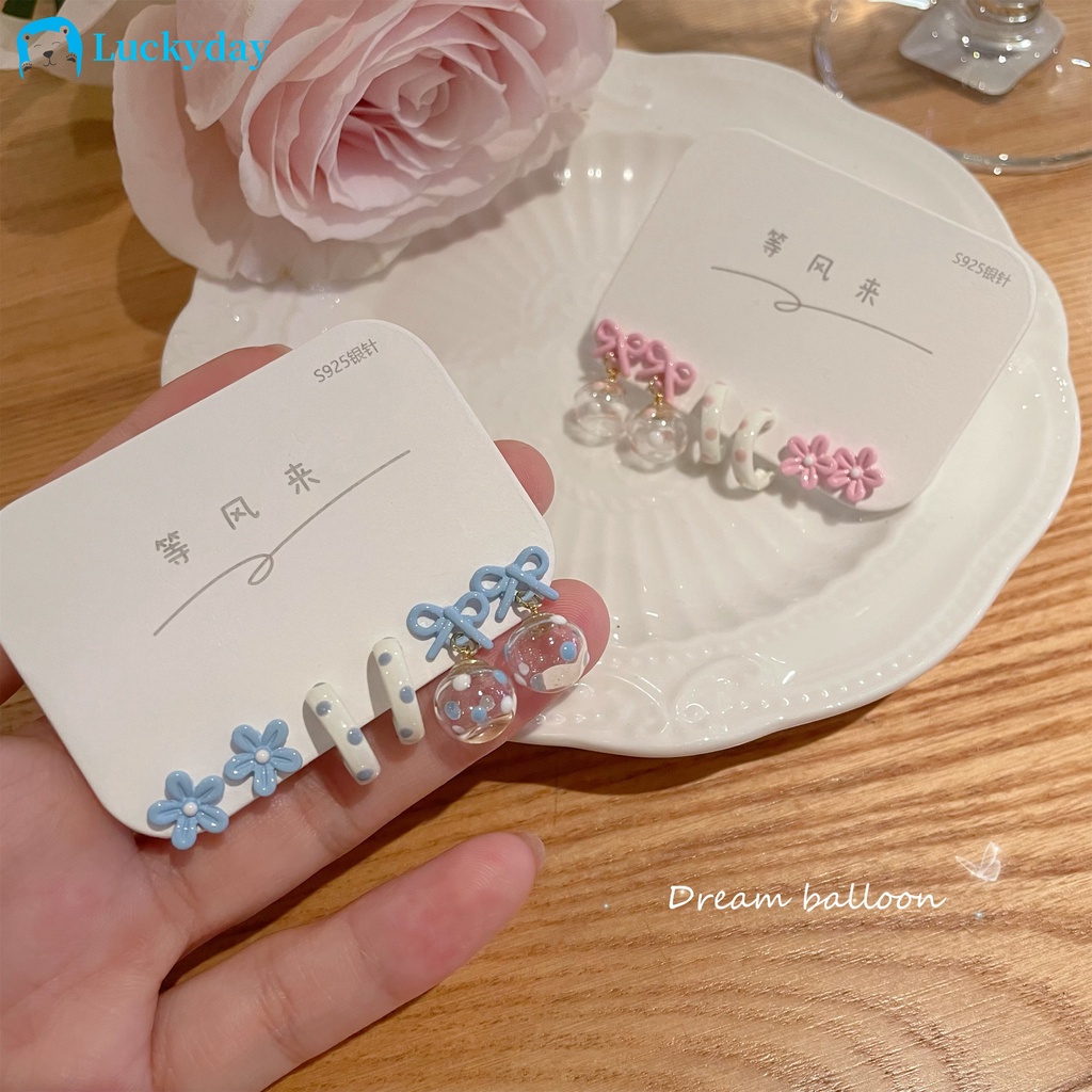 YEEZII Set Anting Hoop Desain Bunga Pita Warna Pink Biru Untuk Wanita