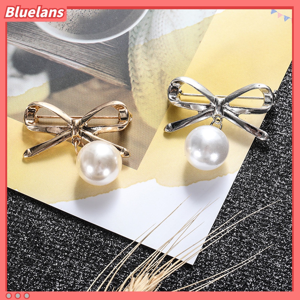 Bluelans 2Pcs Women Lady Fashion Bowknot Big Faux Pearl Alloy Brooch Pins Jewelry Gift