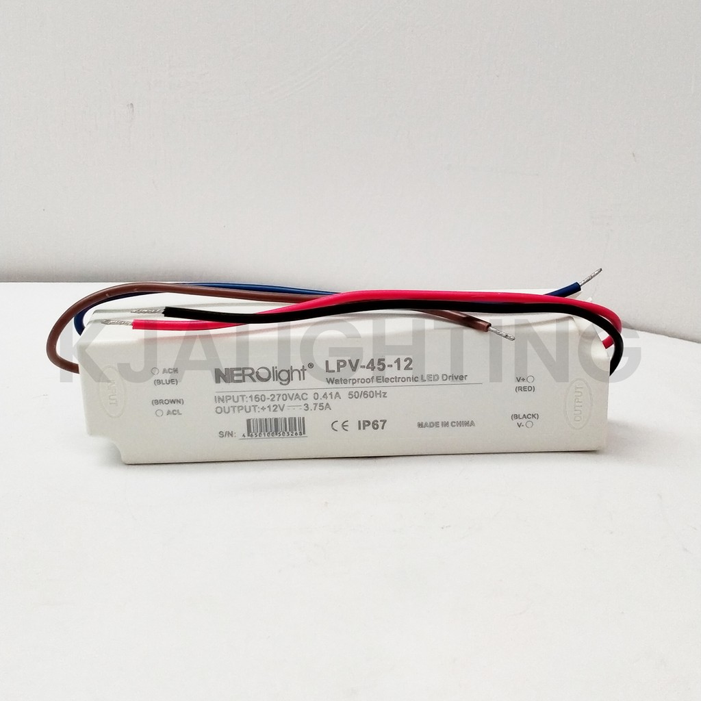 NERO WATERPROOF POWER SUPPLY LED STRP 45W 3.75A IP67