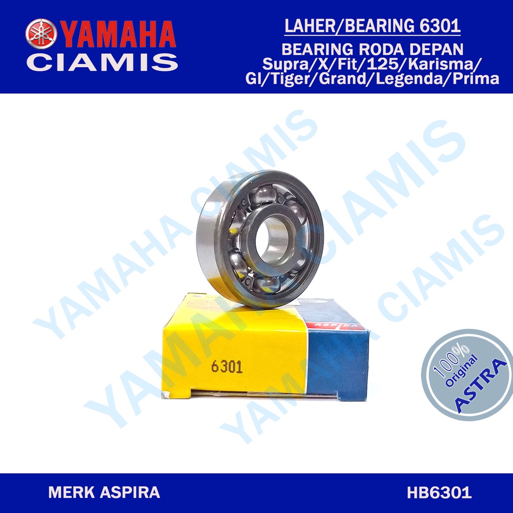 Laher Bearing Roda Depan Honda Supra/X/Fit/125/Karisma/Gl/Tiger/Grand/Legenda/Prima 6301 2RS