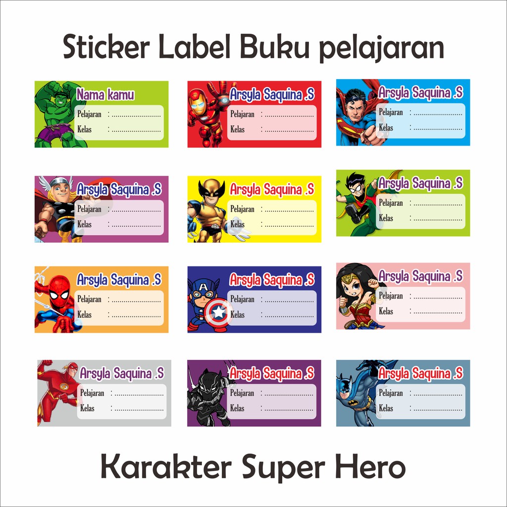 Jual STIKER LABEL NAMA / LABEL / BUKU KARAKTER SUPER HERO Indonesia