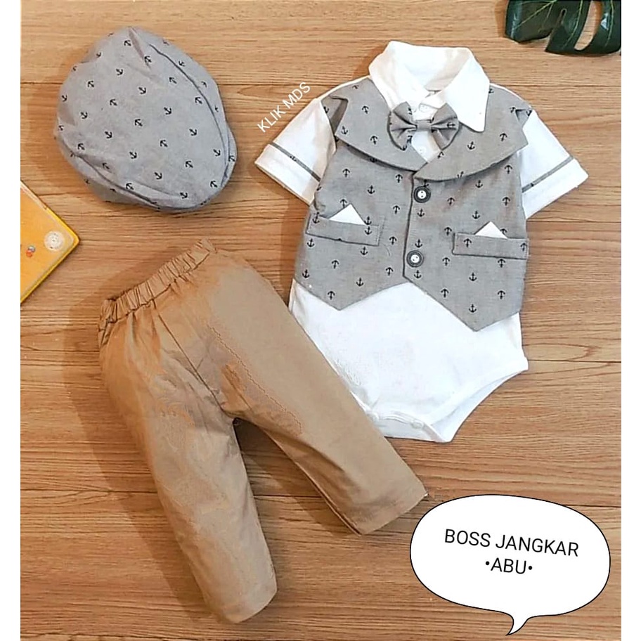 Jumper Bayi Laki-Laki / Setelan Anak Cowok Dengan Model Rompi Dan Celana Katun Motif Set Bos Jangkar