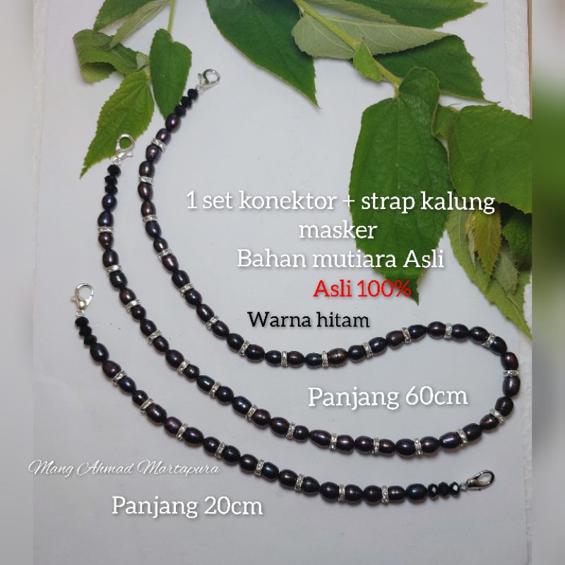 1 Set Konektor hijab dan Strap Kalung masker Mutiara Hitam Asli 100% Kwalitas Super