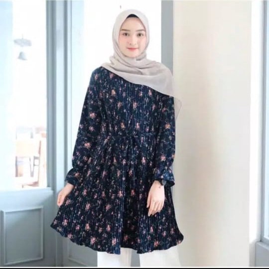 DIANARA TUNIK | FLOWER PLEATED | TUNIK PLISKET BUNGA | ATASAN WANITA PLISKET MOTIF