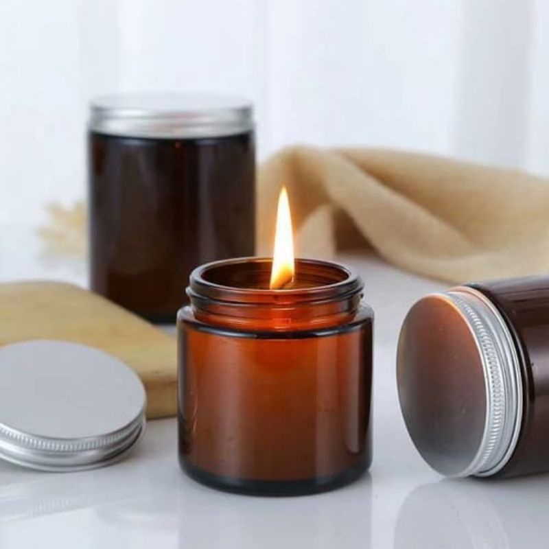 Amber Jar Kaca Tutup Hitam &amp; Silver 100 ml for Candle Toples Kaca Lilin Bumbu SMALL