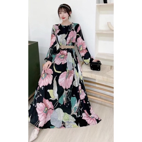 RESTOCK DRESS MAXI DUBAI PINKY IMPORT BKK-Hitam