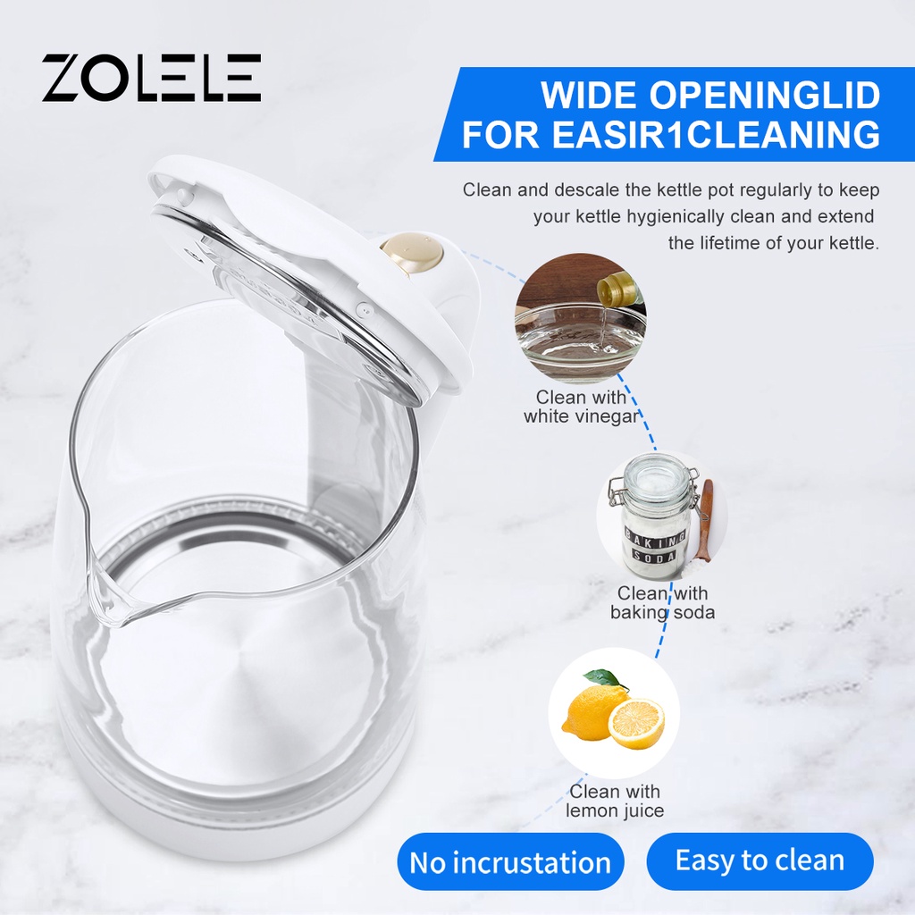 ZOLELE Kettle Listrik 2L Electric Water Heaters Tea Dispenser Pot Air Panas Thermos Kettles Boiling Tahan Pemanas Air Panas Teko Daya Tinggi Anti Panas Isolasi Panas Kettle Listrik ZH101