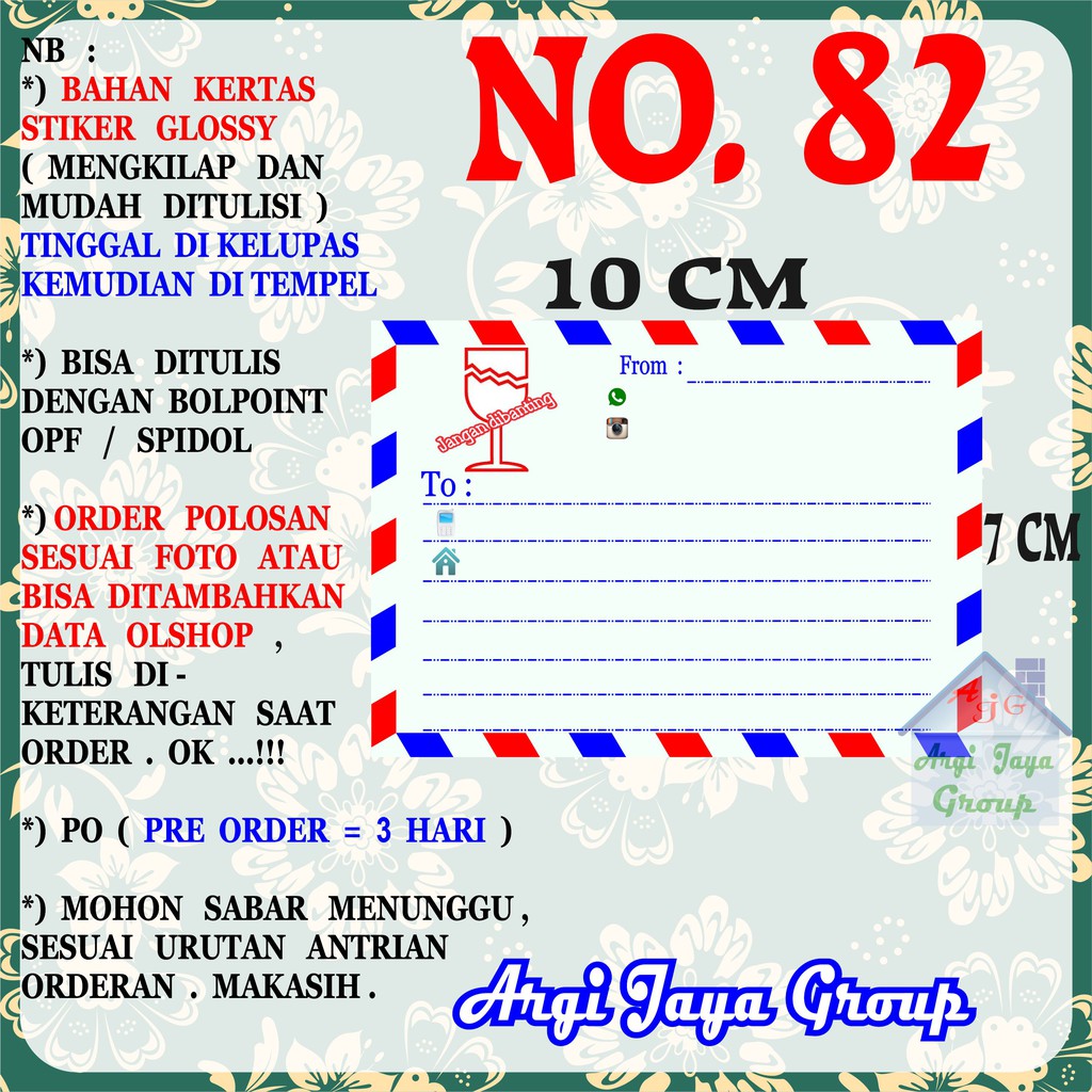 

Stiker Pengiriman - Sticker Alamat Olshop Murah Nomer 82 - 10x7 cm - Glossy