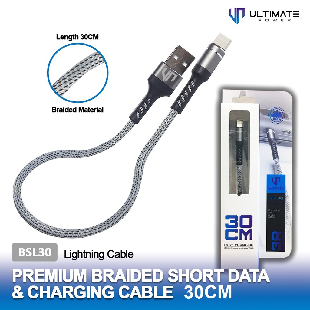 Data and Charging Cable 30CM Lightning Ultimate Power Premium Braided Kabel Ori