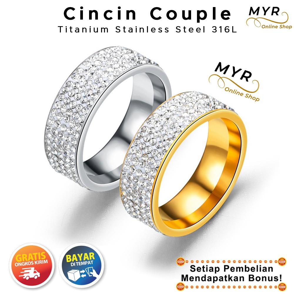 BISA COD Cincin Couple Berlian Pria Wanita Titanium Tunangan Korea Asli Terbaru 2021
