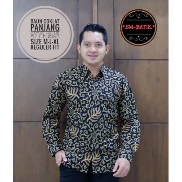 SM Batik - Daun Coklat - Kemeja Batik - Lengan Panjang - Katun Halus Sragenan - Full Furing - Batik