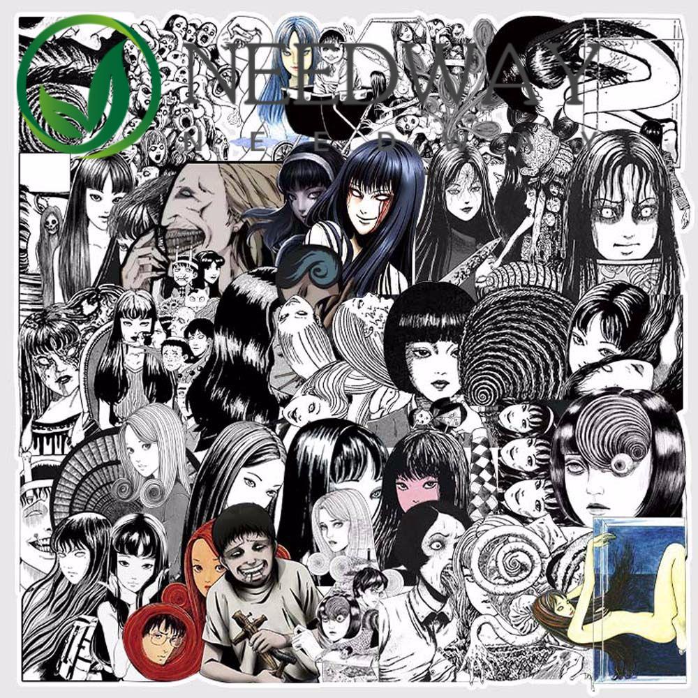 

NEEDWAY Kids Gift Horror Comic Sticker Waterproof Decorative Stickers Kawakami Tomie Sticker Cartoon Character Graffiti Stickers Stationery Sticker Black and White Car Stickers 50pcs/pack Anime Stickers