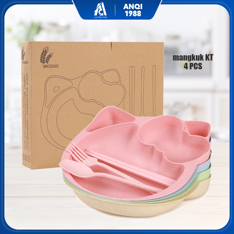 ANQI 1988 Mangkok Makan Anak Bentuk Karakter bayi Piring Kartun Piring Makan Anak Set