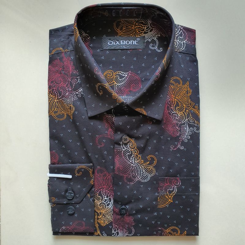 Kemeja Batik Pria Lengan Panjang BL76 Katun Motif Modern Dixmont Semi Slimfit