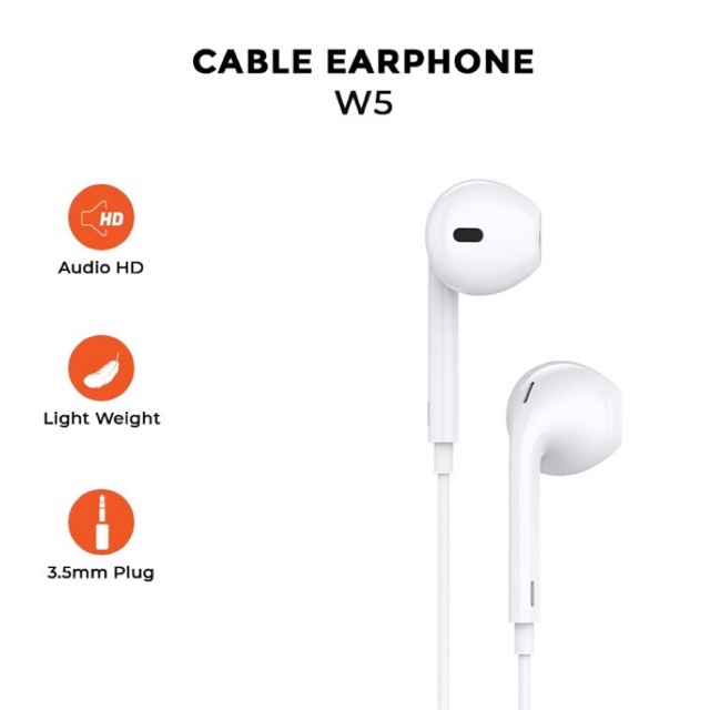 Olike Wired Earphone Headset Half In Ear 14mm Diameter HD Audio Kabel 120cm Type OASE W5 (ORIGINAL)