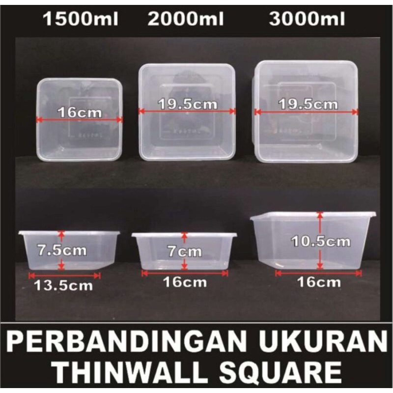 Thinwall 3000 ml Kontainer Kotak Plastik Square Anti Panas Microwave