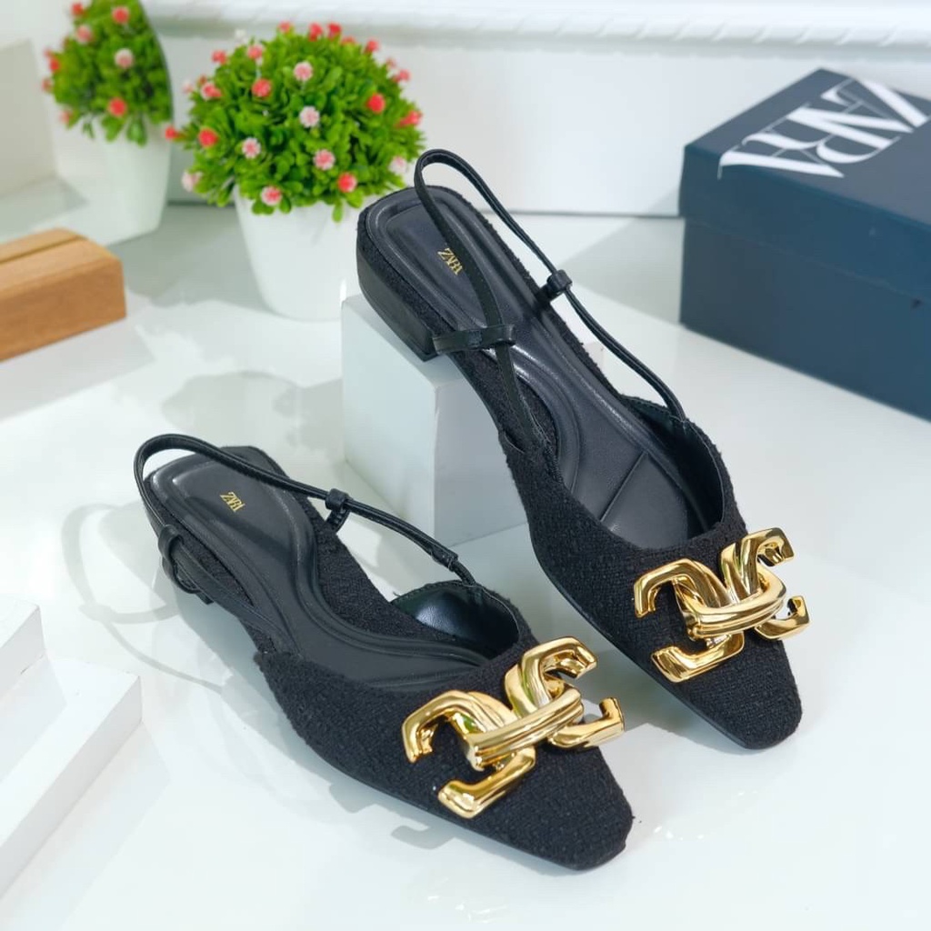 [7.7 Boombastis Sale⚡] - SEPATU WANITA HAK TAHU ZS477 TWEED HEELS PREMIUM IMPORT