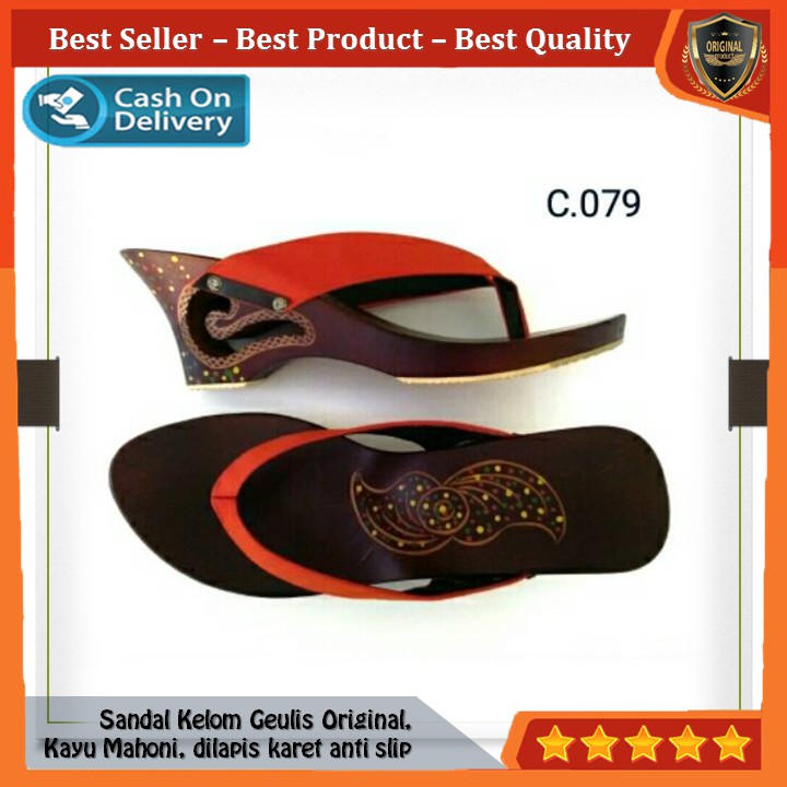 Kelom Gelis Wedges Sandal Wanita Terompah Sendal Kayu Modern, Kelom Geulis Model No C079 COD