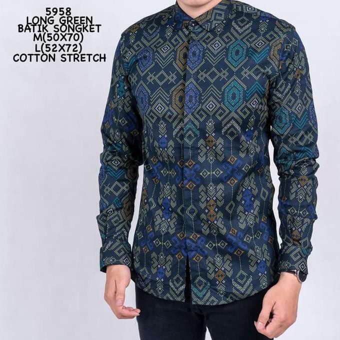 TERMURAH BATIK PREMIUM  Kemeja Batik Biru Lengan Panjang Pria - Tosca size M AP156