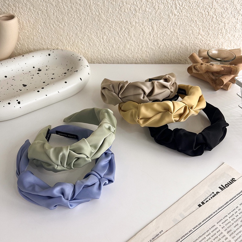 BANDO KAIN SATIN KERUT KOREA HEADBAND SILK LEBAR WIDE BRIMMED HAIR HOOP HEADBAND HAIRBAND HAIR AKSESORIS RAMBUT WANITA BENDO BANDANA KOREAN LEMBUT WARNA POLOS