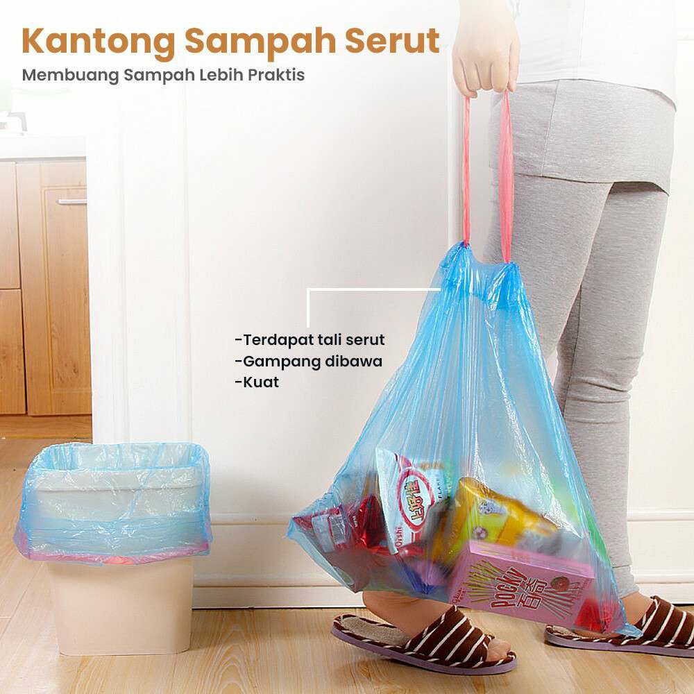 Kantong Sampah Serut Dengan Tali Plastik 1 Roll isi 15 Lembar